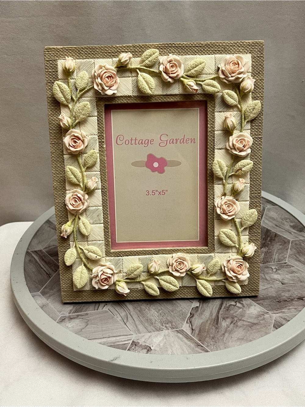 Vintage Cottage Garden Floral Rose Picture Frame 3.5x5 Shabby Chic Decor